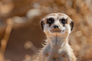 Fototapeta premium Eyes of the Sahara: Intense Meerkat Gaze in Natural Habitat