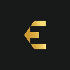 Letter E logo design vector with creative illustration and golden gradient concept