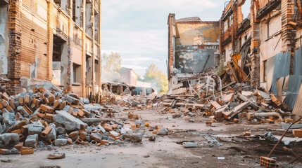 Fototapeta premium Ruins of a very heavily polluted industrial factory, industrial series