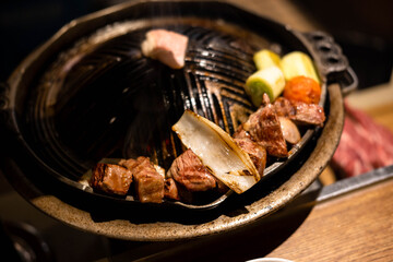 delicious grilled meat on barbecue