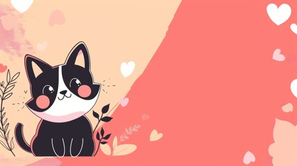Abstract background template with pet theme. Vector illustration of cute cat
