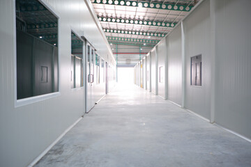 Walkway inside an industrial factory.