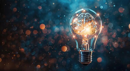 Bright Ideas: Brain Inside Lightbulb Symbolizing Start-Up Success and Innovation