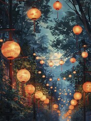 A magical scene unfolds with homemade lanterns illuminating the night, bringing the community together in a warm glow.