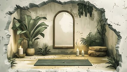 Creating a D Visualization of a Yoga Room with Essential Elements. Concept Yoga Room Design, 3D Visualization, Essential Elements, Zen Space, Relaxing Atmosphere - obrazy, fototapety, plakaty