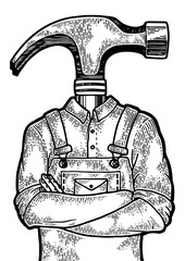 Hammer head construction worker carpenter sketch engraving PNG illustration. Scratch board style imitation. Black and white hand drawn image.