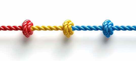 Vibrant intertwined ropes on white backdrop representing unity, diversity, and teamwork