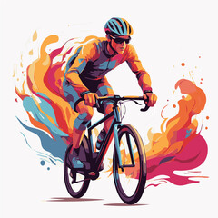 illustration of a person riding a bicycle colorful, generative ai