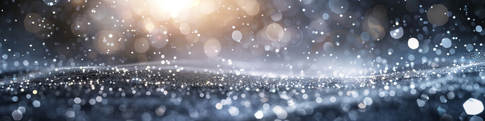 Cool Silver Gray Bokeh Lights and Sparkling Dust on Abstract Background, Realistic High-Definition Shot