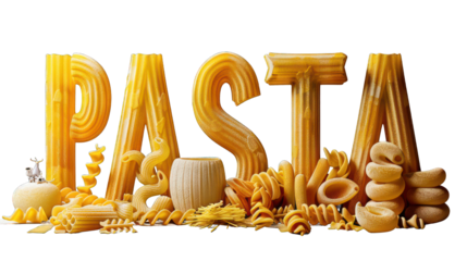 An artistic and creative representation of the word "PASTA" made entirely from various types of pasta - AI Generated Digital Art
