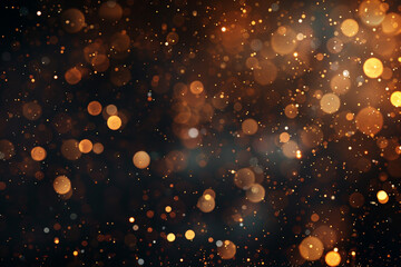 Obraz premium Deep Bronze Bokeh Lights with Sparkle Glitter on Dark Abstract Background, High Resolution Image