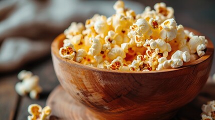 An appetizing cinema treat with buttery crunchy popcorn
