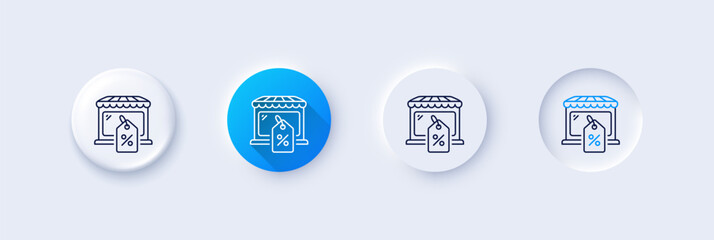 Market sale line icon. Neumorphic, Blue gradient, 3d pin buttons. Wholesale store sign. Marketplace discounts symbol. Line icons. Neumorphic buttons with outline signs. Vector