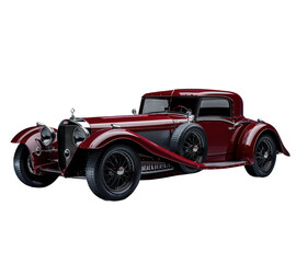 A vintage car with a classic design, showcased in a glossy burgundy color with elegant silver accents - AI Generated Digital Art