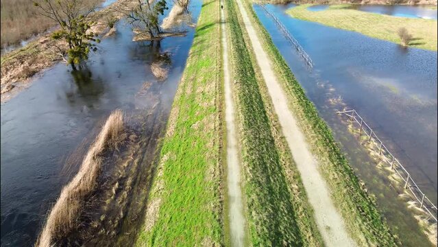 Floodwaters of the Widawa River, Lower Silesia, Poland.