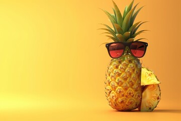 pineapple with sunglasses, yellow background