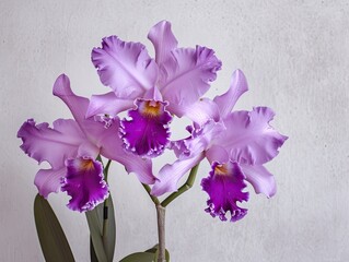 Once, there was a pretty flower called the purple orchid. It had petals like soft clouds, all purple and lovely. Behind it was a white wall, 