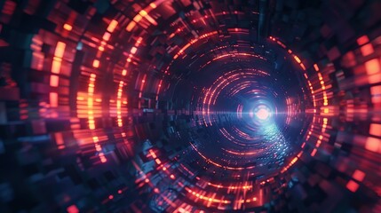 Obraz premium abstract background futuristic tunnel void with neon light glow to infinite perspective, space and cybernetic theme, Generative Ai