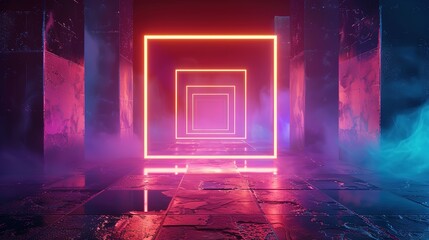 abstract background futuristic tunnel void with neon light glow to infinite perspective, space and cybernetic theme, Generative Ai