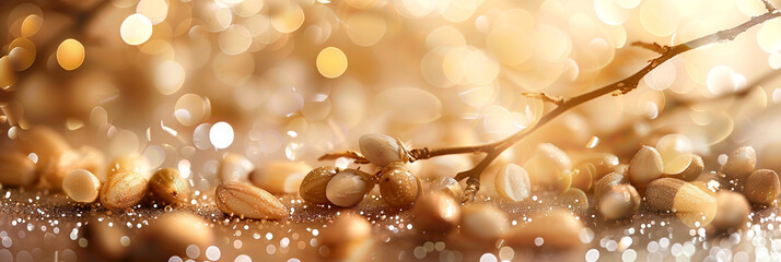 Gentle Almond Optical Bokeh Lights with Sparkle Glitter on Abstract Background, Realistic Ultra HD Imagery