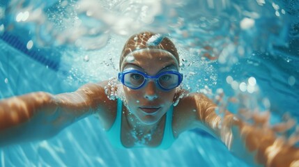 Naklejka premium An athlete swimming in water with water splash in pool