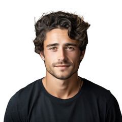 Fototapeta premium Portrait of a young handsome man with a smiling on face wearing casual t-shirt, isolated on transparent background