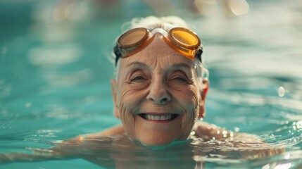 Portrait of a smiling female swimmer in water in pool