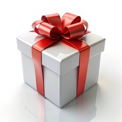 Obraz premium photo a rich white gift box with red bow sideview