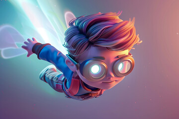 3d game character cartoon flying glow effect isolated