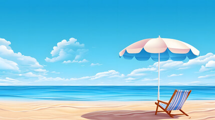 Seaside Romance, Sandy Beach, Azure Skies. Realistic Beach Landscape. Vector Background