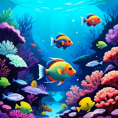 Colorful Tropical Fish Swimming Painting