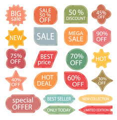 Sale, set of banners, discount labels. Advertising tags labels, price tags, vector illustration.