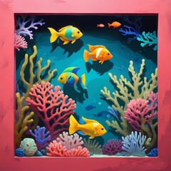 Fototapeta na wymiar Colorful Tropical Fish Swimming Painting