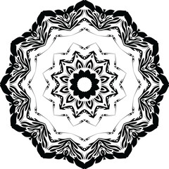 Black And White Decorative Symmetrical Ornate Ornament Ornamental Mandala Design 001