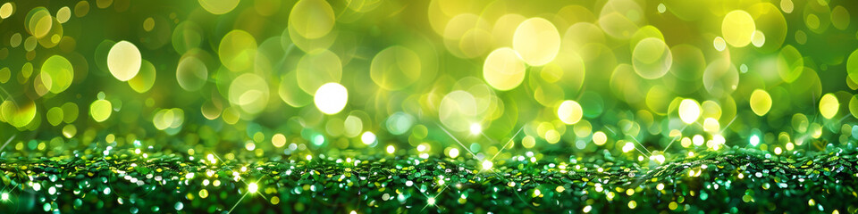 Fototapeta premium Meadow Green Glitter Defocused Abstract Twinkly Lights Background, sparkling blurred lights in lush meadow green tones.