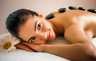 Obraz na płótnie Canvas Massaggio e benessere, massaggio con pietre calde