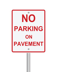 Traffic road sign No parking on pavement background