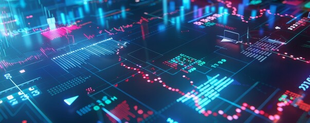 Obraz premium Dynamic view of derivative trading data with vibrant colors and digital graphs