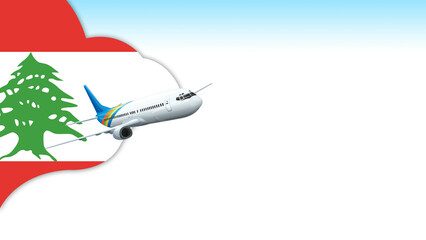 3d illustration plane with Lebanon flag background for business and travel design