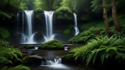 A tranquil waterfall hidden deep within a lush green forest.generative.ai