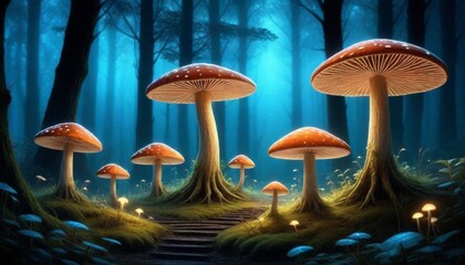 Magical Starlit Forest With Glowing Mushrooms And  (12)