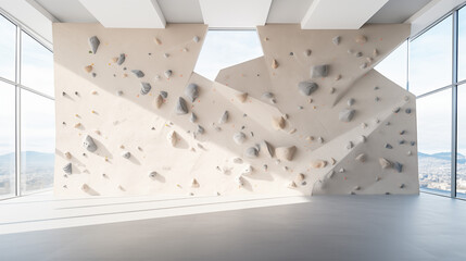 Climbing white wall with minimal artificial elements in the Bouldering Center