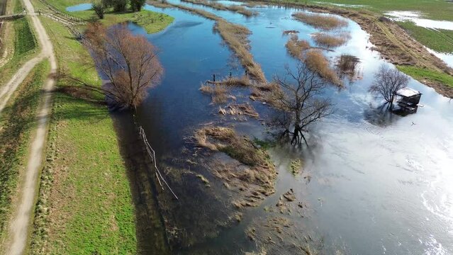 Floodwaters of the Widawa River, Lower Silesia, Poland.
