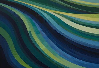 Wavy lines in shades of blue and green, creating an undulating pattern across the canvas, generative AI
