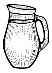 Jug with milk sketch engraving PNG illustration. Scratch board style imitation. Black and white hand drawn image.