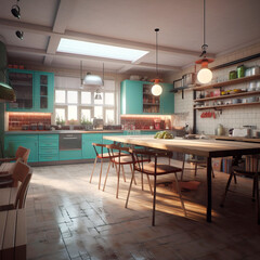 Obraz premium Interior of kitchen in modern house in Kitsch style.