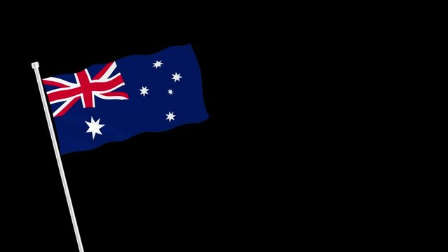 Australia flag waving with pole on green screen background. Chroma key, National day of Australia