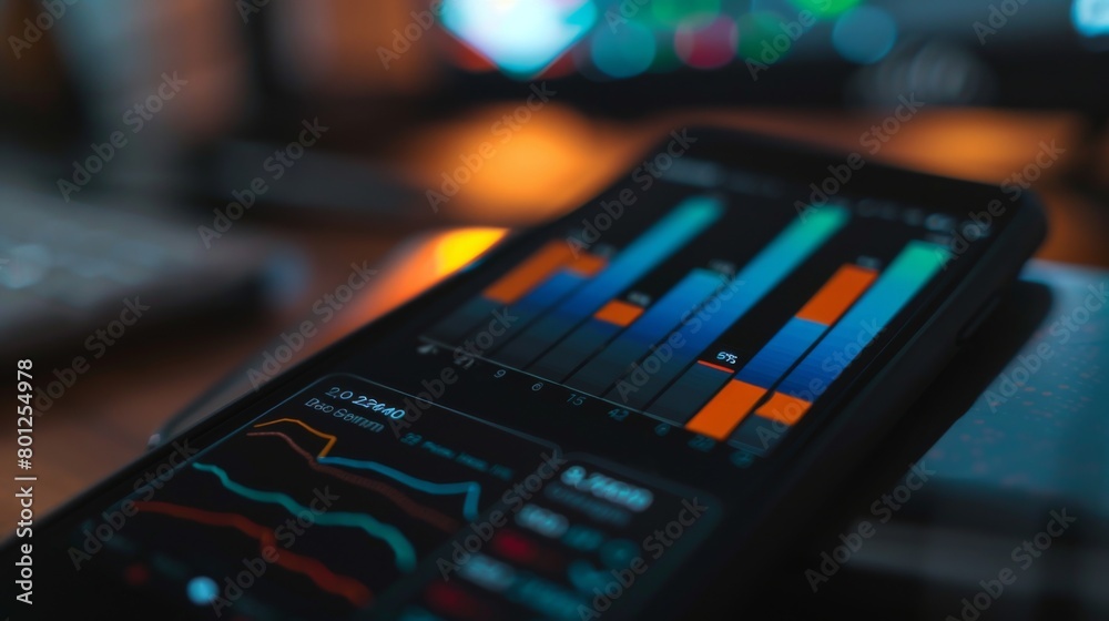Leinwandbilder A bar chart displayed on a smartphone screen, empowering users with real-time access to financial data and insights on the go.