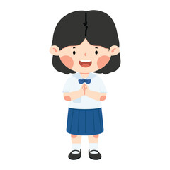 Kid girl student greeting sawasdee
