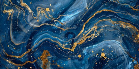 Blue and gold marble texture with glitter